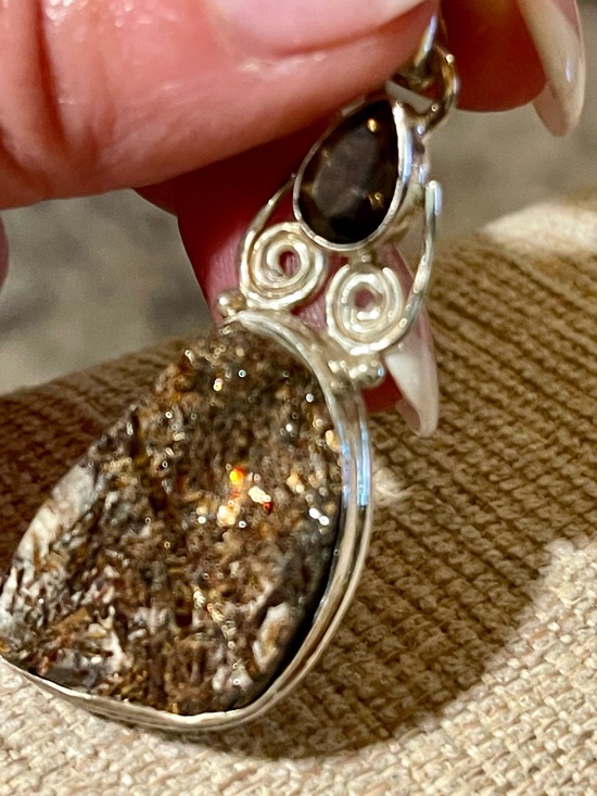 Jewelry - 925 Sterling Silver Brown Goldstone Pendant Necklace with Smoky Accent